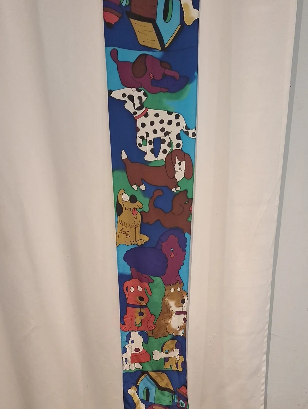 Silkscapes Inc. 1997 Colorful Blue Hand Painted Dog-Themed Pet Silk
